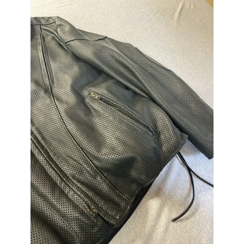 KERR MOTORCYCLE JACKET Biker MENS BLACK LEATHER SZ 52 Breathable Zip USA Lace Up